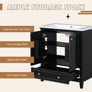 30" Bathroom Vanity Base, No Sink, Multi-Functional Cabinet w/ Doors & Drawer, Solid Frame, MDF Board, Black