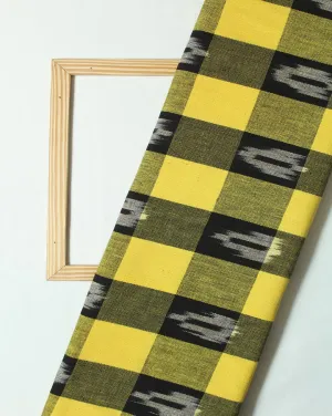 Black And Yellow Check Cotton Ikat Fabric