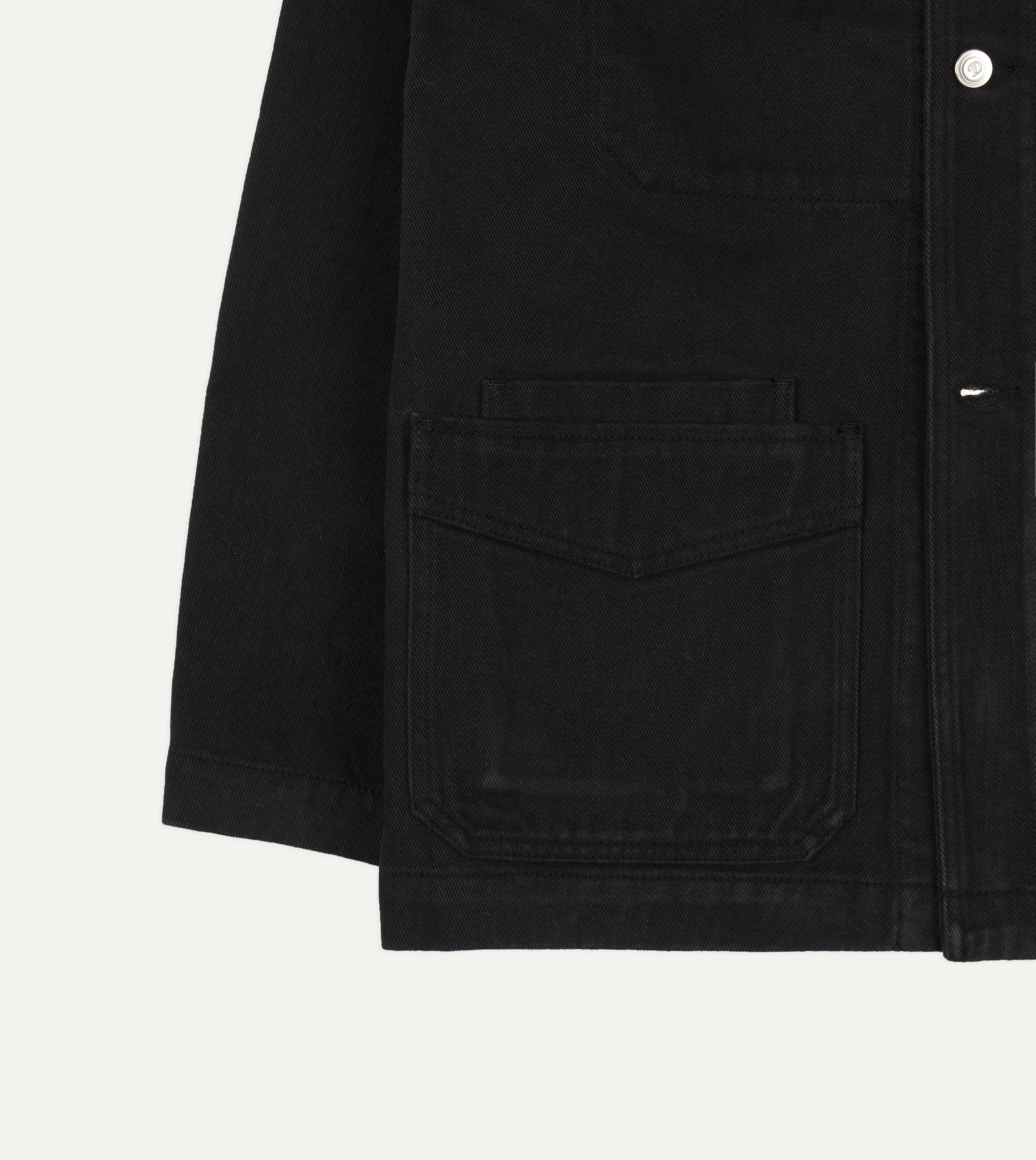 Black Heavy Twill Cotton Five-Pocket Chore Jacket