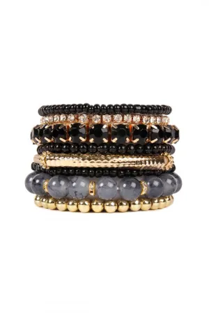 Black Multicolor Stretch Bracelet - Pack of 6