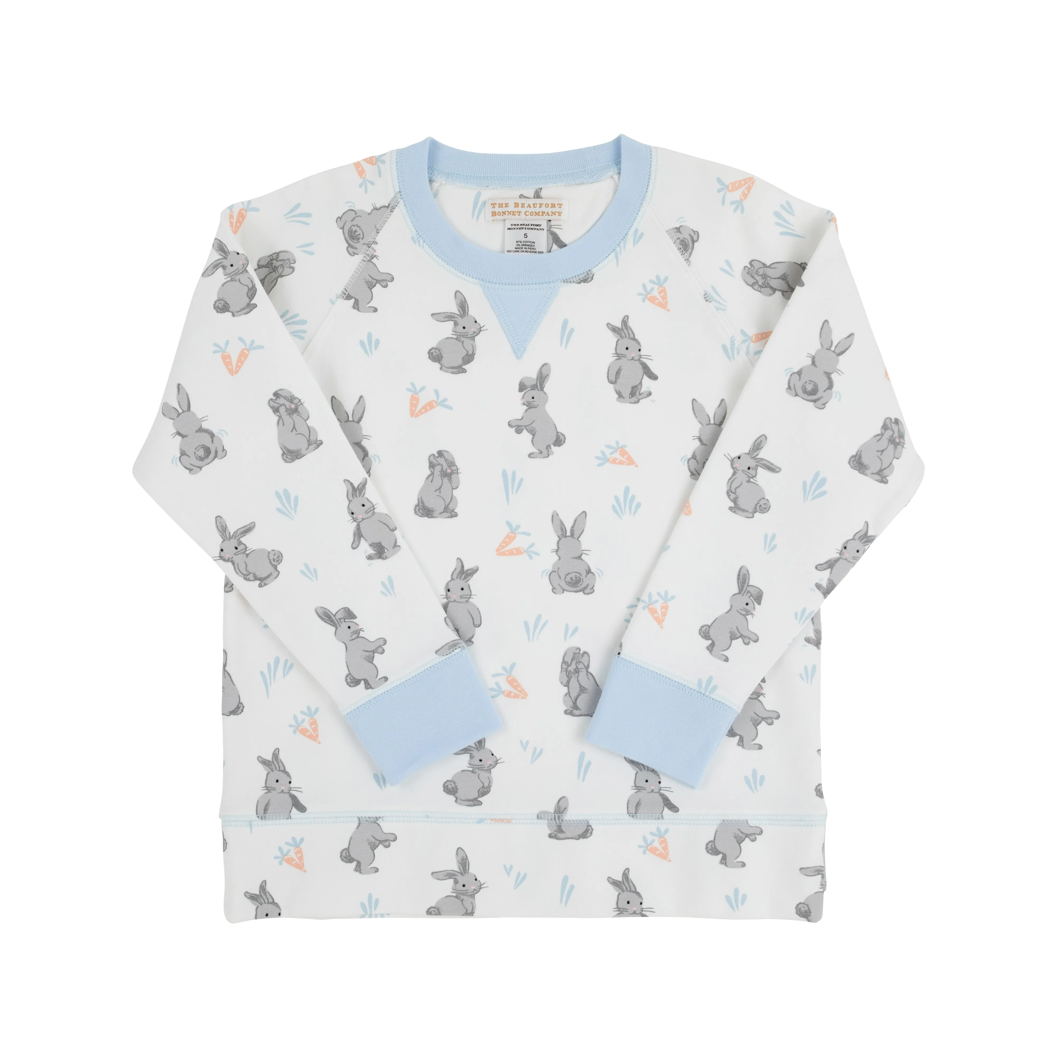 Cassidy Comfy Crewneck - Broad St. Bunnies (Blue) with Buckhead Blue