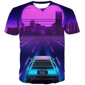 City T-shirt Men Car T-shirts 3d Love T shirts Funny Purple Tshirt Printed