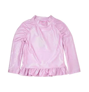 Flap Happy UPF50  Girls Ruffle Rash Guard Swim Top - Sparkling Sunset Pink