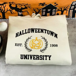 Halloween town University Pumpkin School of Ghouls Scary Est 1998 Halloween Sweatshirt, Hoodie Embroidered