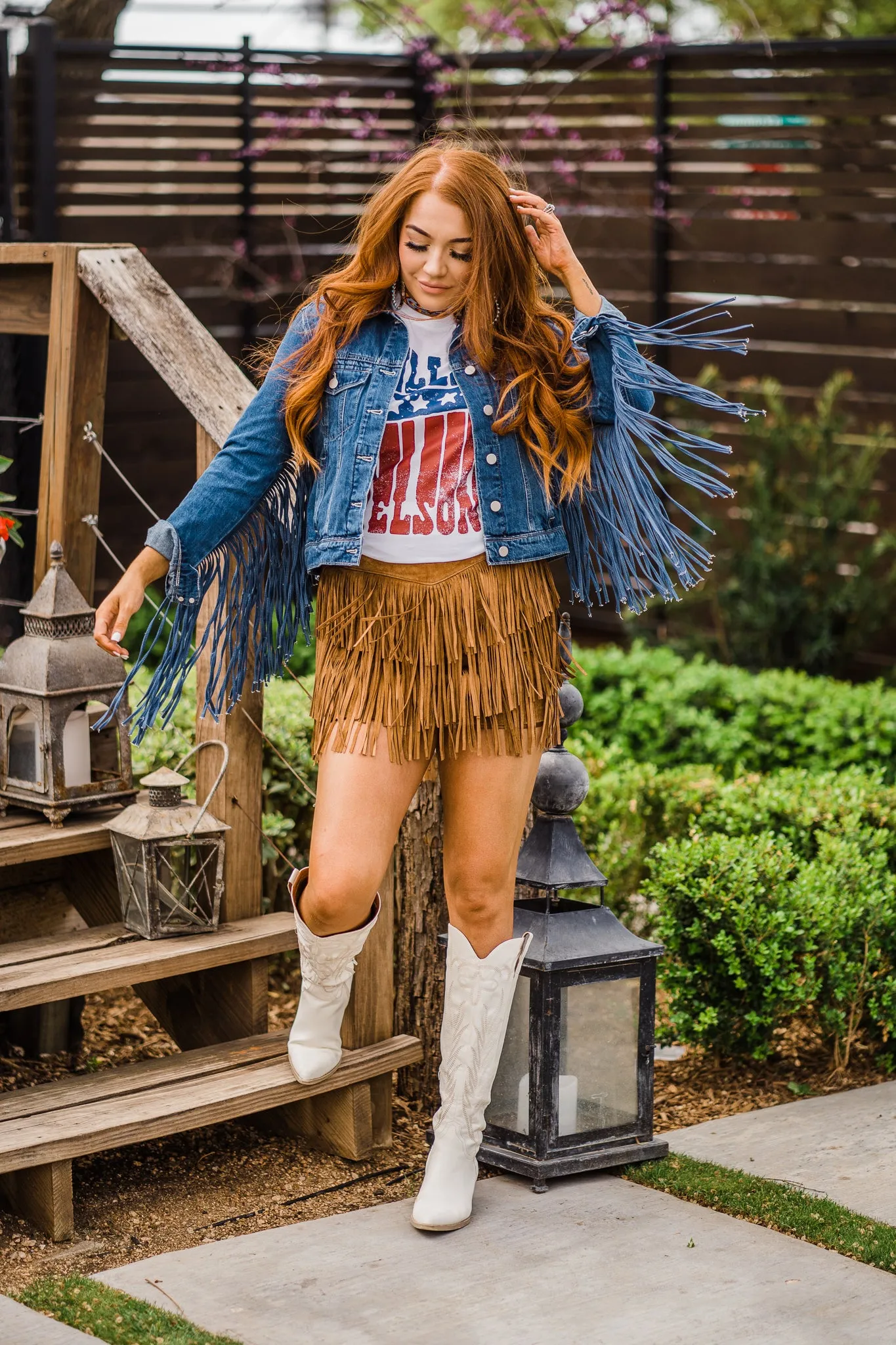 Jacket, Blue Denim Western with Fringe - Style HC711