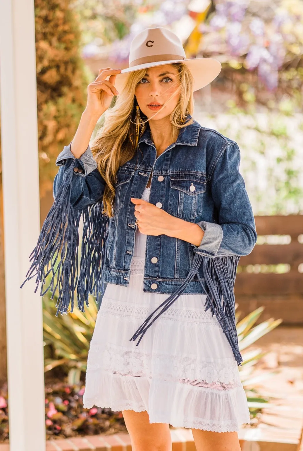 Jacket, Blue Denim Western with Fringe - Style HC711