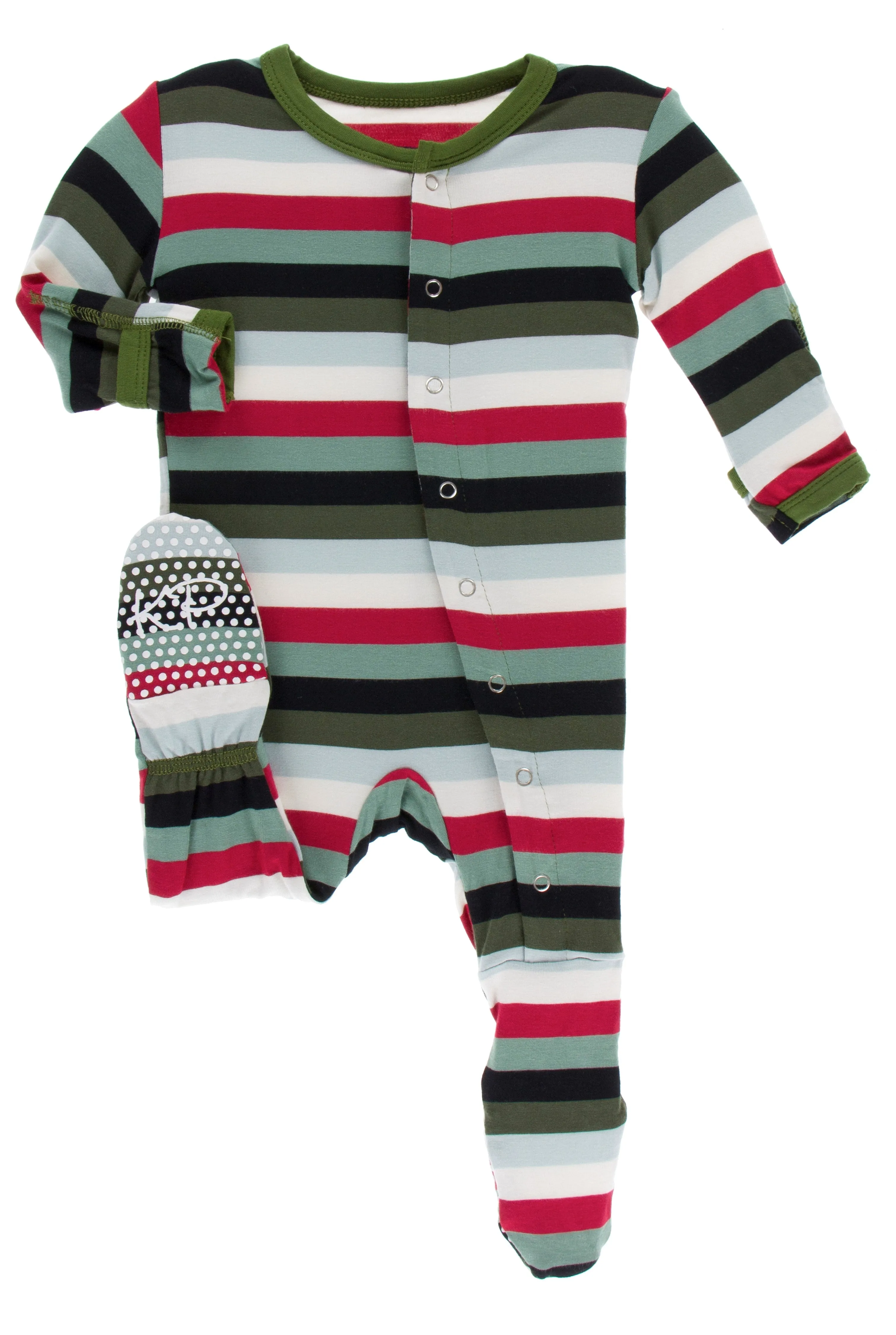 KicKee Pants Christmas Multi Stripe Footie with Snaps