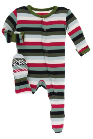 KicKee Pants Christmas Multi Stripe Footie with Snaps