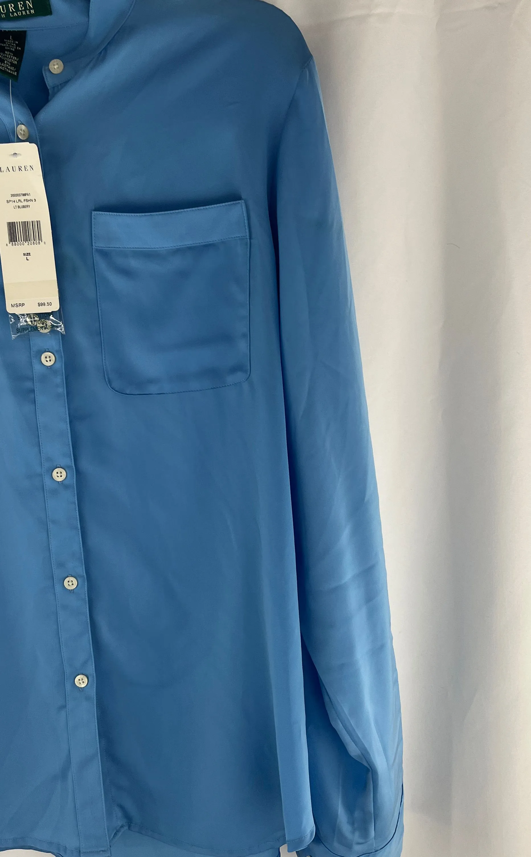 Lauren Ralph Lauren Women's Light Blue Soft Blouse Size Large NWT MSRP $99