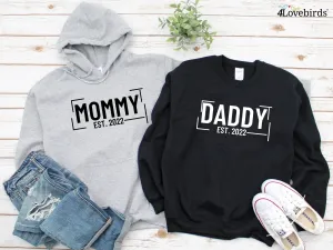 Mommy Daddy Est 2023 hoodie, pregnancy announcement sweatshirts, couples pregnancy announcement shirts, pregnancy shirt, mommy daddy shirts