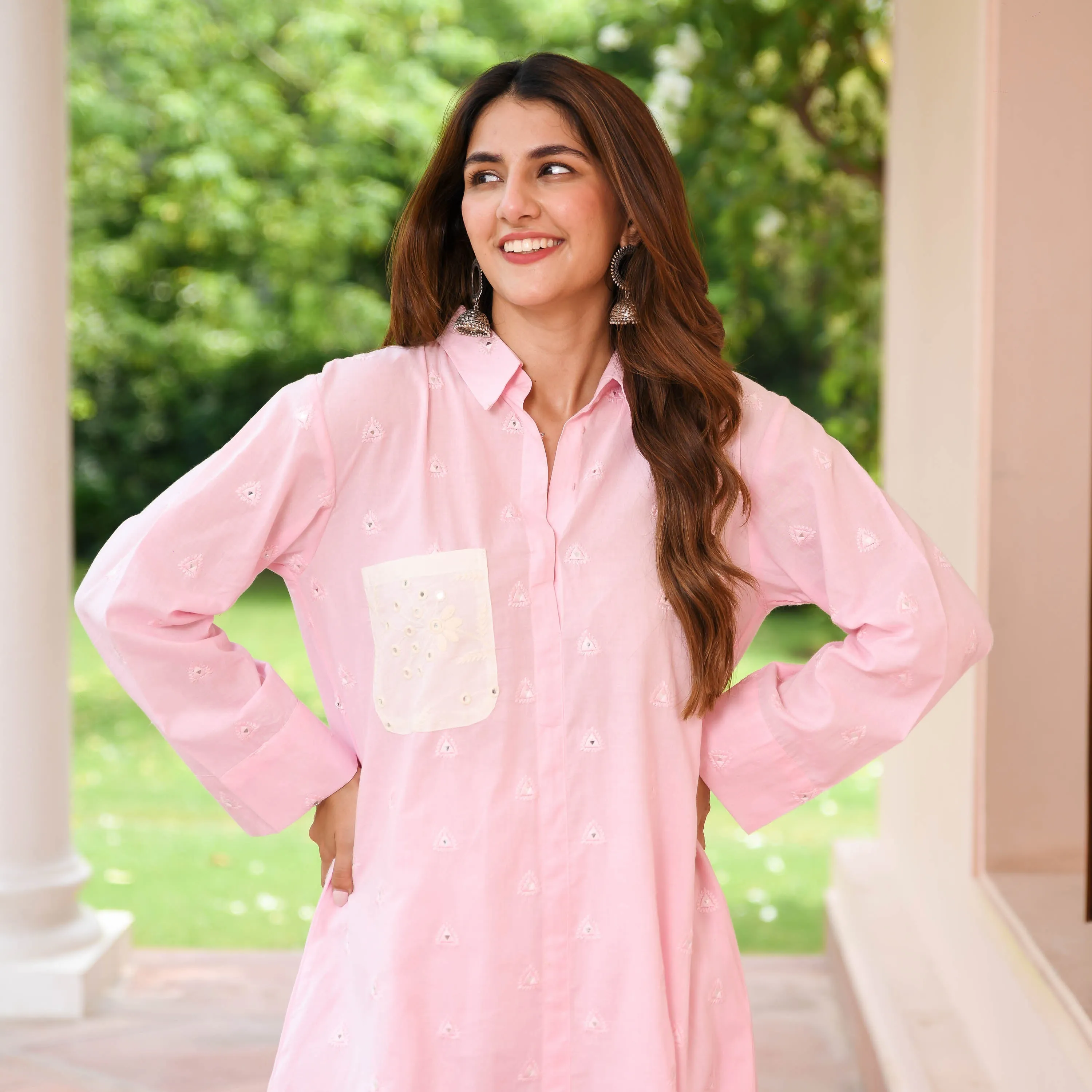 Pink Embroidered Cotton Kurta Pants