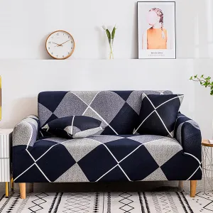 Story@Home Elastic Stretchable 1 | 2 | 3 | 4 Seater Navy Blue And Grey Geometric Pattern Sofa Cover