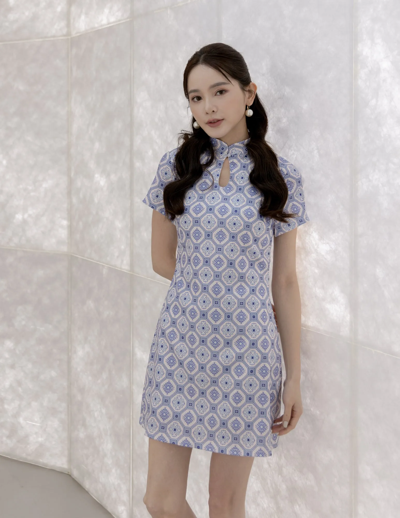 Sue Cheongsam Dress in Blue