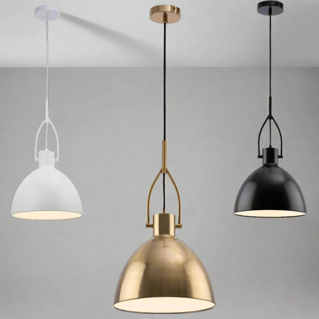 Timeless Pendant Light with Shade Diffuser in Black, Brass or White