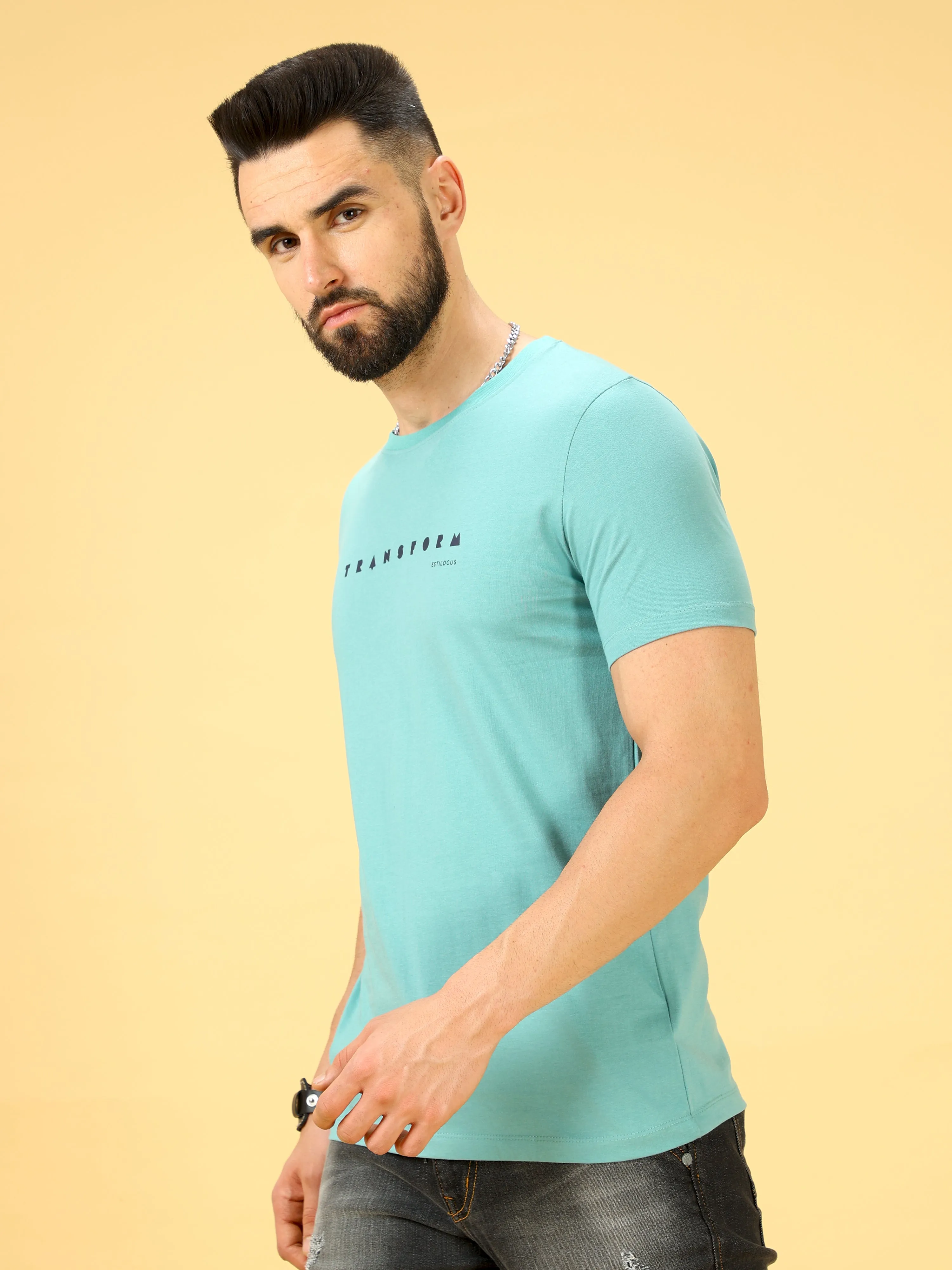 Transform Navy Print Crew Neck T-Shirt