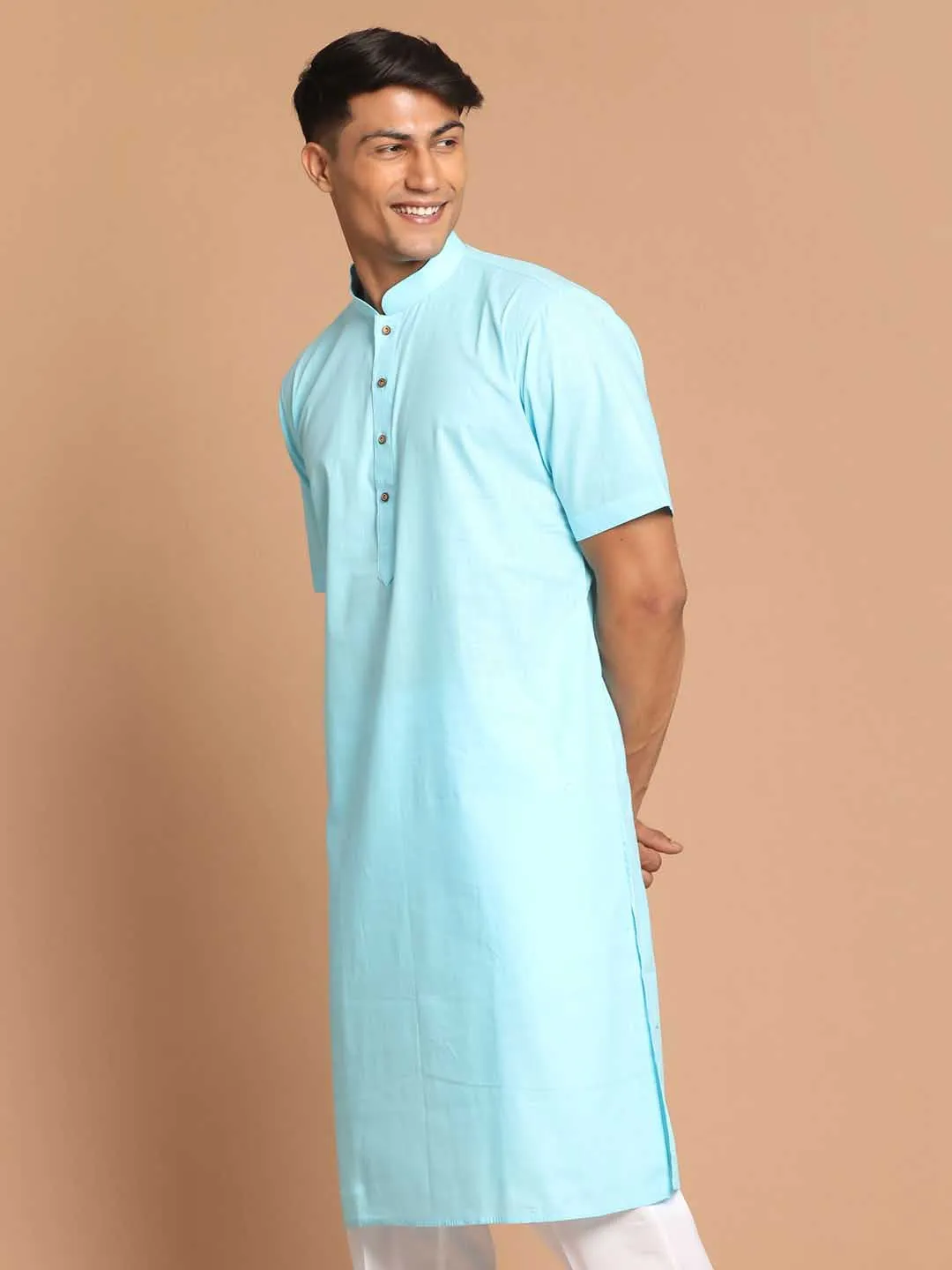 VASTRAMAY Men's Blue Solid Kurta