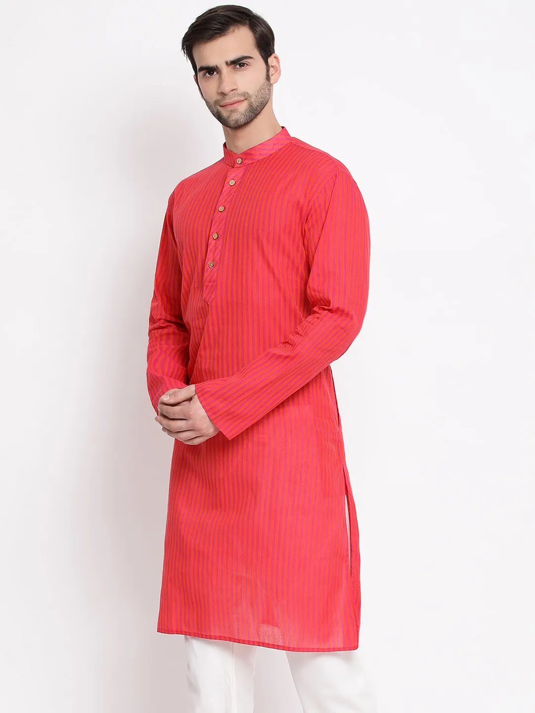 VASTRAMAY Men's Pink Pure Cotton Kurta