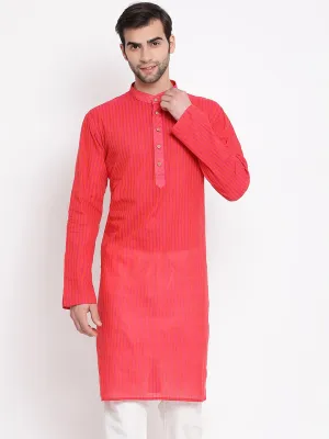 VASTRAMAY Men's Pink Pure Cotton Kurta