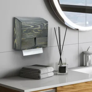 Wall Mounted Gray Solid Wood Bathroom Paper Towel Dispenser, Hanging Disposable C-Fold Napkin Holder