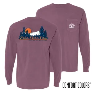 ZBT Comfort Colors Berry Retro Wilderness Long Sleeve Pocket Tee